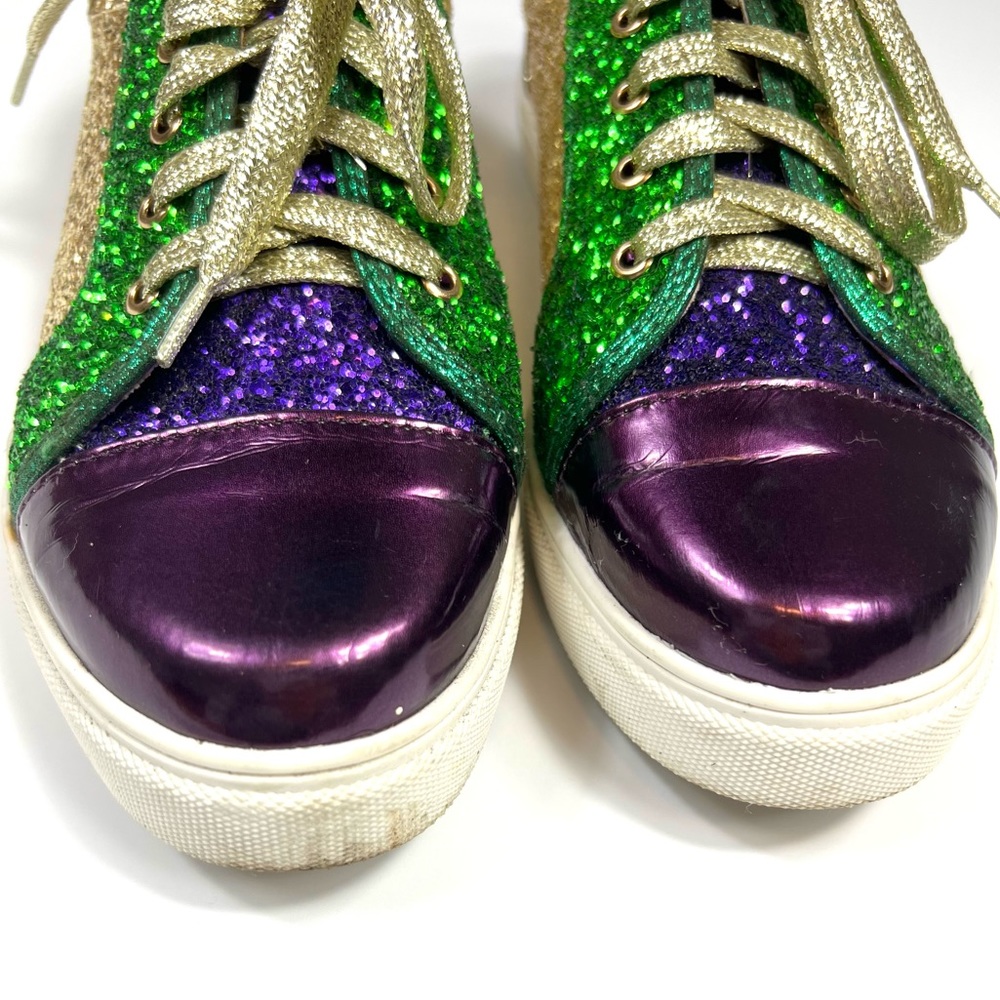 Mardis Gras Glitter Lace-Up Sneakers in Green, Purple & Gold - Picture 4 of 10